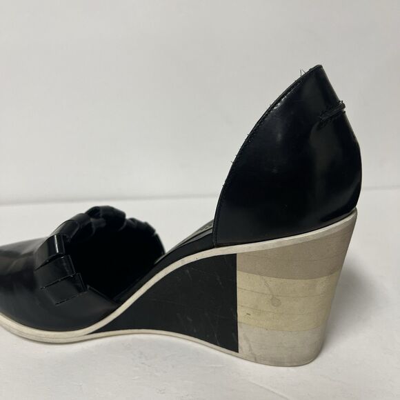 Acne Studios Black Patent D’Orsay Wedge Heels 39 US 8.5 Fringe Vamp Sculptural - Picture 7 of 10